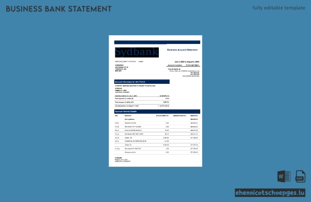 Sydbank-Geschäftskontoauszug (Word- und PDF-Beispiel)